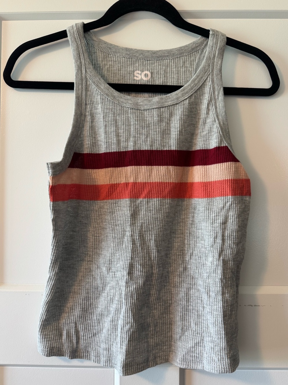 SO Light Gray Ribbed Tank with Pink Logo